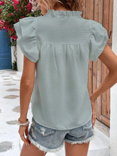 Load image into Gallery viewer, Ruffled Notched Cap Sleeve Blouse