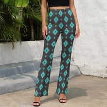 Load image into Gallery viewer, Charcoal Turquoise Aztec Flare Pants