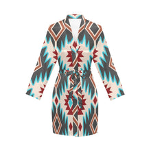 Load image into Gallery viewer, Turquoise Burgandy Aztec Women's Belted Satin Feel Dressing Lounge Robe