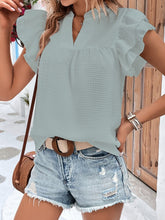 Load image into Gallery viewer, Ruffled Notched Cap Sleeve Blouse