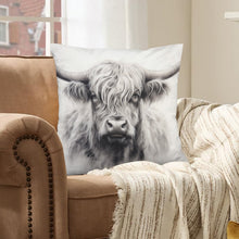 Load image into Gallery viewer, Baha Ranch Black White Highland Velvety Soft Pillow Cover Made in America