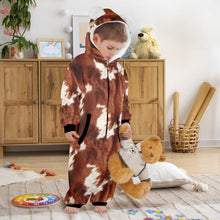 Load image into Gallery viewer, Cow Print Young Kids Pajama Hooded Onesie