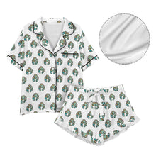 Load image into Gallery viewer, Turquoise Naja White Satin Ruffle Pajama Set