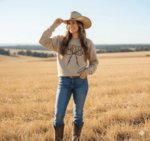 Load image into Gallery viewer, Cowgirl Barbed Wire Bow Graphic Sweatshirt