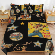 Load image into Gallery viewer, Vintage Cowgirl Collage Design 3-Piece Bedding Set (1 Duvet Cover + 2 Pillow Shams) – 102"×90"