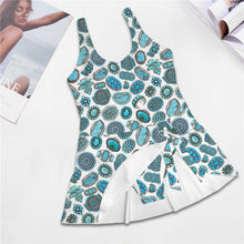 Load image into Gallery viewer, All Turquoise Skirted Swimsuit