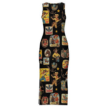 Load image into Gallery viewer, Baha Ranch Vintage Cowgirl Collage Sleeveless Bodycon Side Slit Long Dress