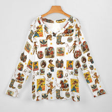 Load image into Gallery viewer, Baha Ranch Vintage Cowgirl Collage Western Print Long Sleeve Top