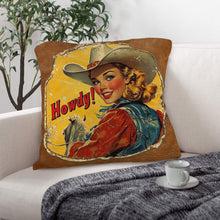 Load image into Gallery viewer, Vintage Cowgirl Howdy Throw Pillow 18 x 18 Made in America