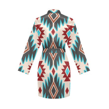 Load image into Gallery viewer, Turquoise Burgandy Aztec Women's Belted Satin Feel Dressing Lounge Robe