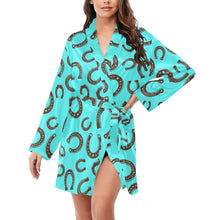 Load image into Gallery viewer, Turquoise Horseshoe Women's Long Sleeve Belted Satin Feel Dressing Lounge Robe