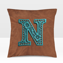 Load image into Gallery viewer, Baha Ranch Velvety Soft Western Tooled Initial Personalized Pillow Cover Made in America