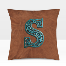 Load image into Gallery viewer, Baha Ranch Velvety Soft Western Tooled Initial Personalized Pillow Cover Made in America