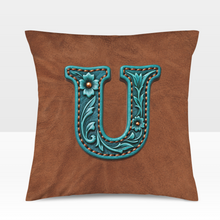 Load image into Gallery viewer, Baha Ranch Velvety Soft Western Tooled Initial Personalized Pillow Cover Made in America
