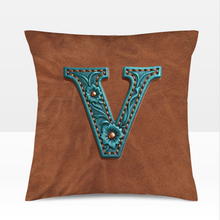 Load image into Gallery viewer, Baha Ranch Velvety Soft Western Tooled Initial Personalized Pillow Cover Made in America