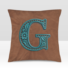 Load image into Gallery viewer, Baha Ranch Velvety Soft Western Tooled Initial Personalized Pillow Cover Made in America