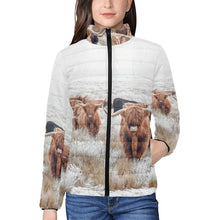 Load image into Gallery viewer, Highland Cow Herd Women's Puffy Bomber Jacket