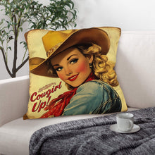 Load image into Gallery viewer, Vintage Cowgirl Up Throw Pillow Case 18 x 18 Made in America