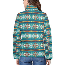 Load image into Gallery viewer, Teal Aztec Women's Puffy Bomber Jacket