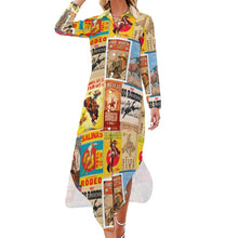 Load image into Gallery viewer, Vintage Rodeo Poster Button-Up Long Sleeve Shirt Duster Dress