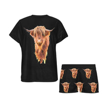 Load image into Gallery viewer, Highland Cow Women's Western Top and Short Pajama Set