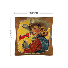 Load image into Gallery viewer, Vintage Cowgirl Howdy Throw Pillow 18 x 18 Made in America