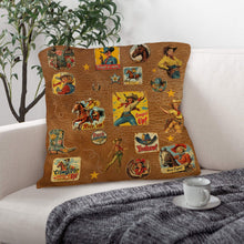 Load image into Gallery viewer, Vintage Cowgirl Collage Square Pillow Case 18x18 Made in America