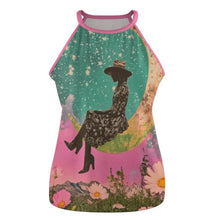 Load image into Gallery viewer, Baha Ranch Cowgirl on the Moon Retro Pop Western Tank Top
