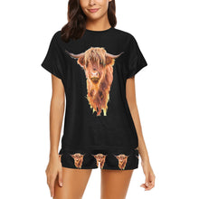 Load image into Gallery viewer, Highland Cow Women's Western Top and Short Pajama Set