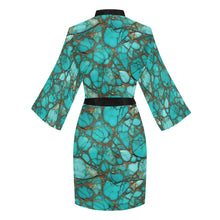 Load image into Gallery viewer, All Turquoise Satin Kimono Sleeve Robe