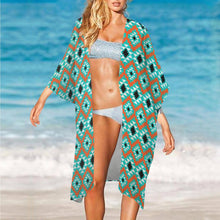 Load image into Gallery viewer, Turquoise Aztec Duster Kimono Coverup