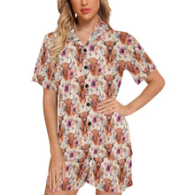 Load image into Gallery viewer, Highland Cow Floral Women's Western Pajama Set