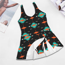 Load image into Gallery viewer, Turquoise Orange Aztec Skirted Swimsuit