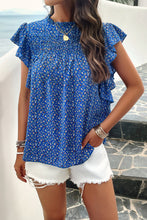 Load image into Gallery viewer, Smocked Printed Mock Neck Cap Sleeve Blouse