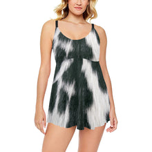 Load image into Gallery viewer, Black White Cow Hide Print Swim Dress & Shorts Set
