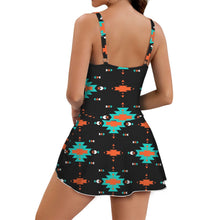 Load image into Gallery viewer, Turquoise Orange Aztec Skirted Swimsuit