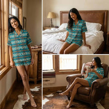 Load image into Gallery viewer, Baha Ranch Teal Aztec Women's Pajama Set Made in America