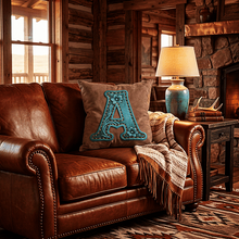 Load image into Gallery viewer, Baha Ranch Velvety Soft Western Tooled Initial Personalized Pillow Cover Made in America