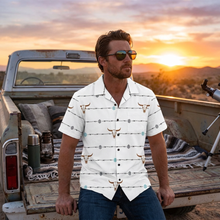 Load image into Gallery viewer, Baha Ranch White Bullhead Aztec Hawaiian Shirt Made in America