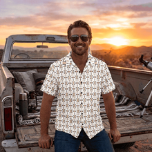 Load image into Gallery viewer, Baha Ranch White Aztec Hawaiian Shirt Made in America