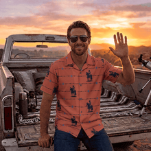 Load image into Gallery viewer, Baha Ranch Brown Saddle Up Western Hawaiian Shirt Made in America