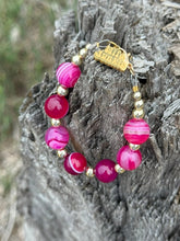 Load image into Gallery viewer, Gold Wild Rose Agate Beaded Bracelet
