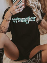 Load image into Gallery viewer, Wrangler Aztec Turquoise Graphic on Gildan Softstyle Black Shirt – Graphic Tee, Long Sleeve & Crewneck.