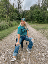 Load image into Gallery viewer, Buck Off Graphic Tee in Gildan Softstyle Tropical Blue Shirt – Graphic Tee, Long Sleeve & Crewneck.