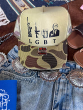 Load image into Gallery viewer, Liberty, Guns, Beer and Trump LGBT Trucker Hat