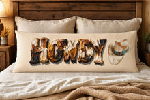 Load image into Gallery viewer, Baha Ranch Western Howdy Highland Cow Body Pillow Cover Made in America
