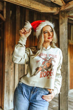 Load image into Gallery viewer, North Pole Rodeo Raw Hem V-Neck Crop Graphic Sweatshirt