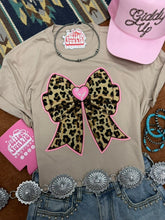 Load image into Gallery viewer, Pink Heart Leopard Sequin Bow Patch Tee