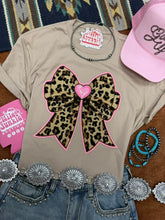 Load image into Gallery viewer, Pink Heart Leopard Sequin Bow Patch Tee