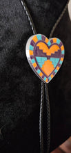Load image into Gallery viewer, Orange Purple Aztec 3D Inlay Heart Bolo Tie Necklace Made in America
